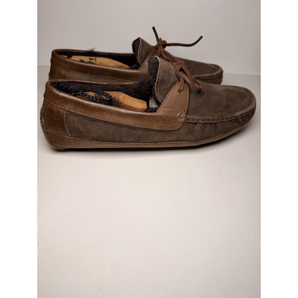 UGG Olsen Mens Suede Leather Sheepskin Moccasin Slippers Brown S/N 5102 Size 10